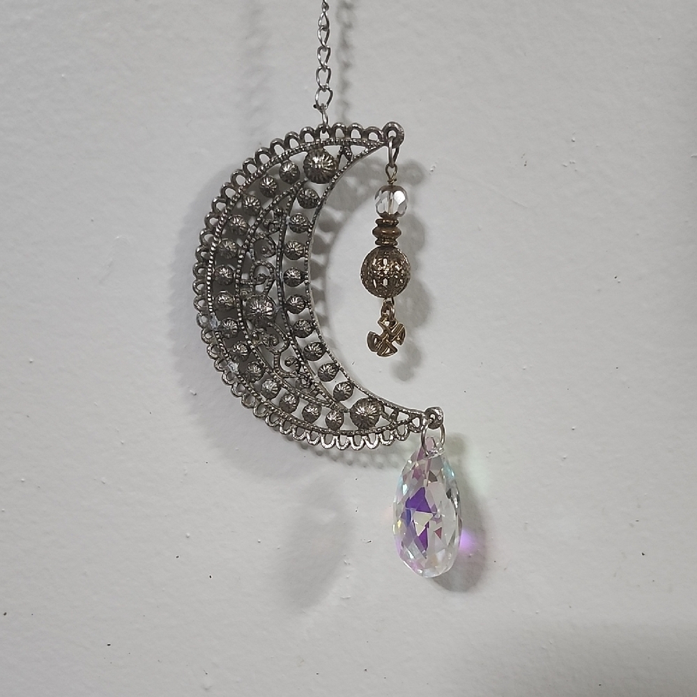 Hand Crafted Celestial Prism Crescent Moon Suncatcher - Picture 6 of 6